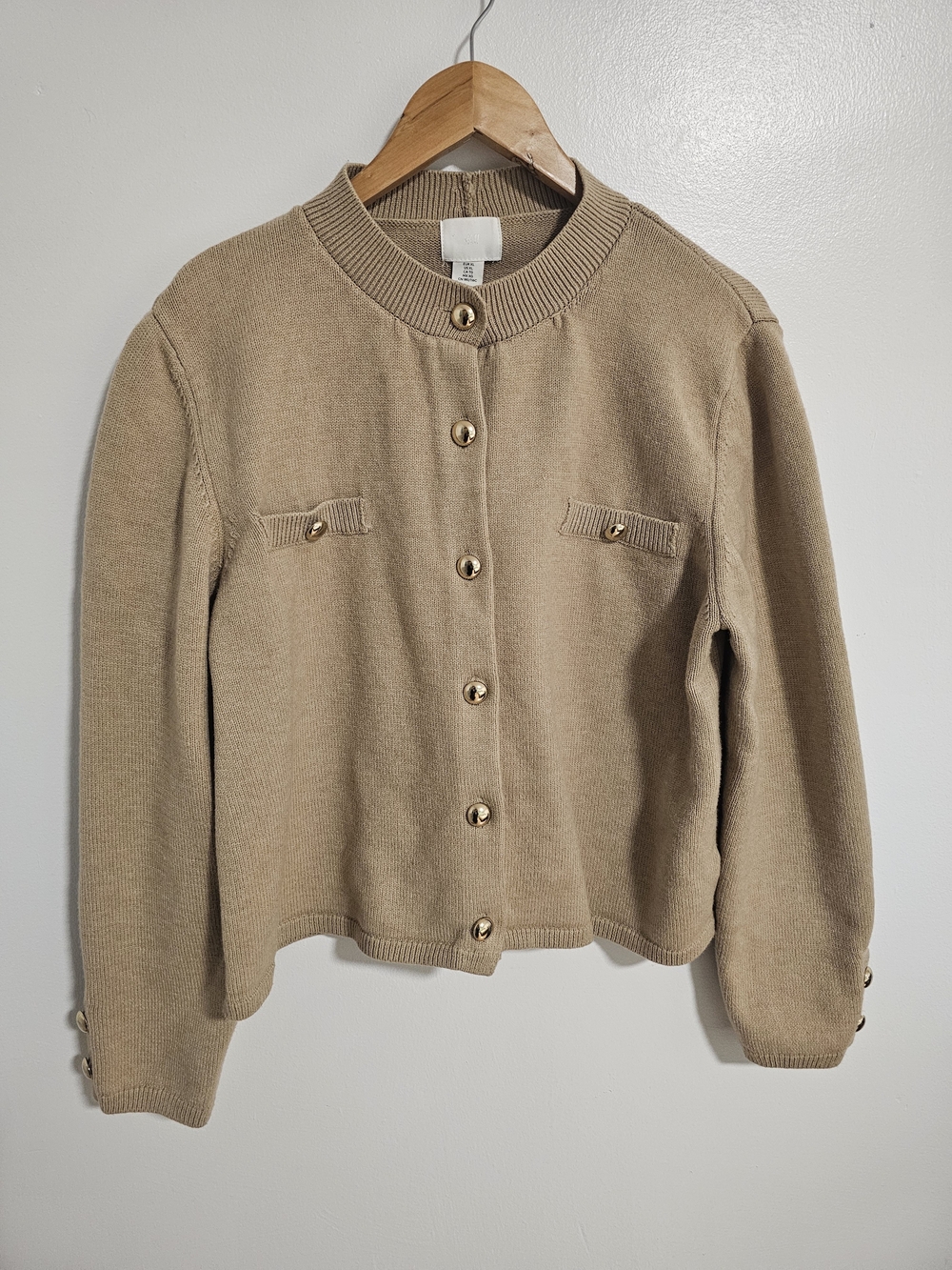H&M Tan Knit Cardigan Jacket Wool Blend Size XL Preppy Chic